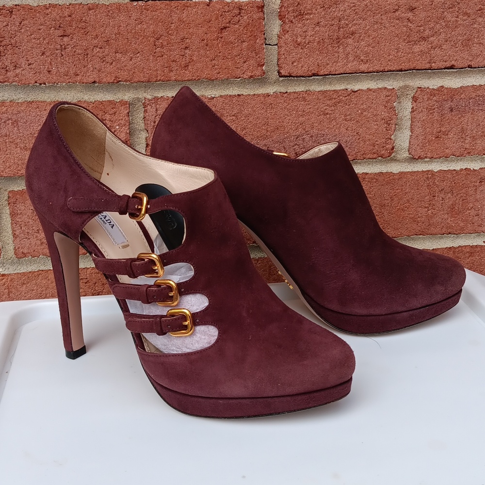 Prada Suede Buckle Pumps